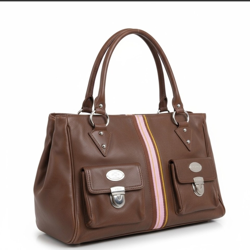 Christina Brown Satchel with Pink and Yellow Accents